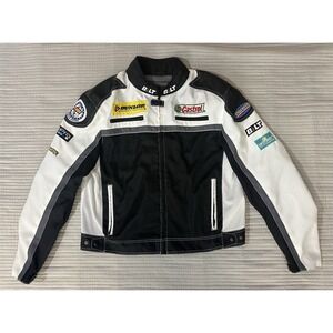 Bilt Motorcycle Racing Riding Jacket Padded Castrol GoPro Patches Womens Sz 2XL